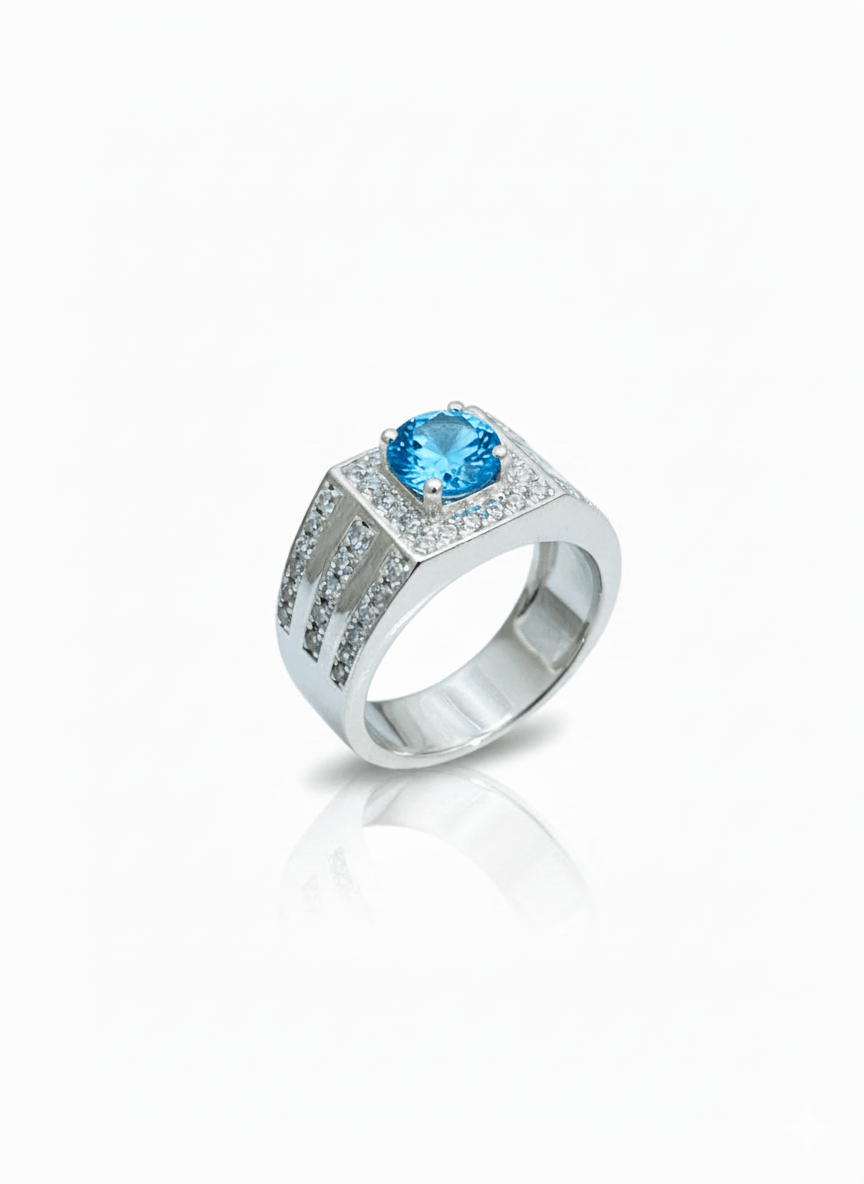 Natural Blue Topaz Men's Ring in Sterling Silver by AME Jewellery.