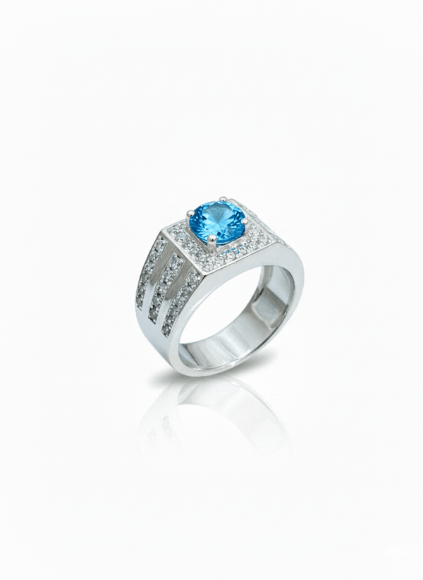 Natural Blue Topaz Men's Ring in Sterling Silver by AME Jewellery.
