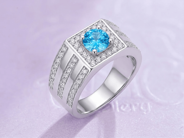 Natural Blue Topaz Men's Ring in Sterling Silver by AME Jewellery.