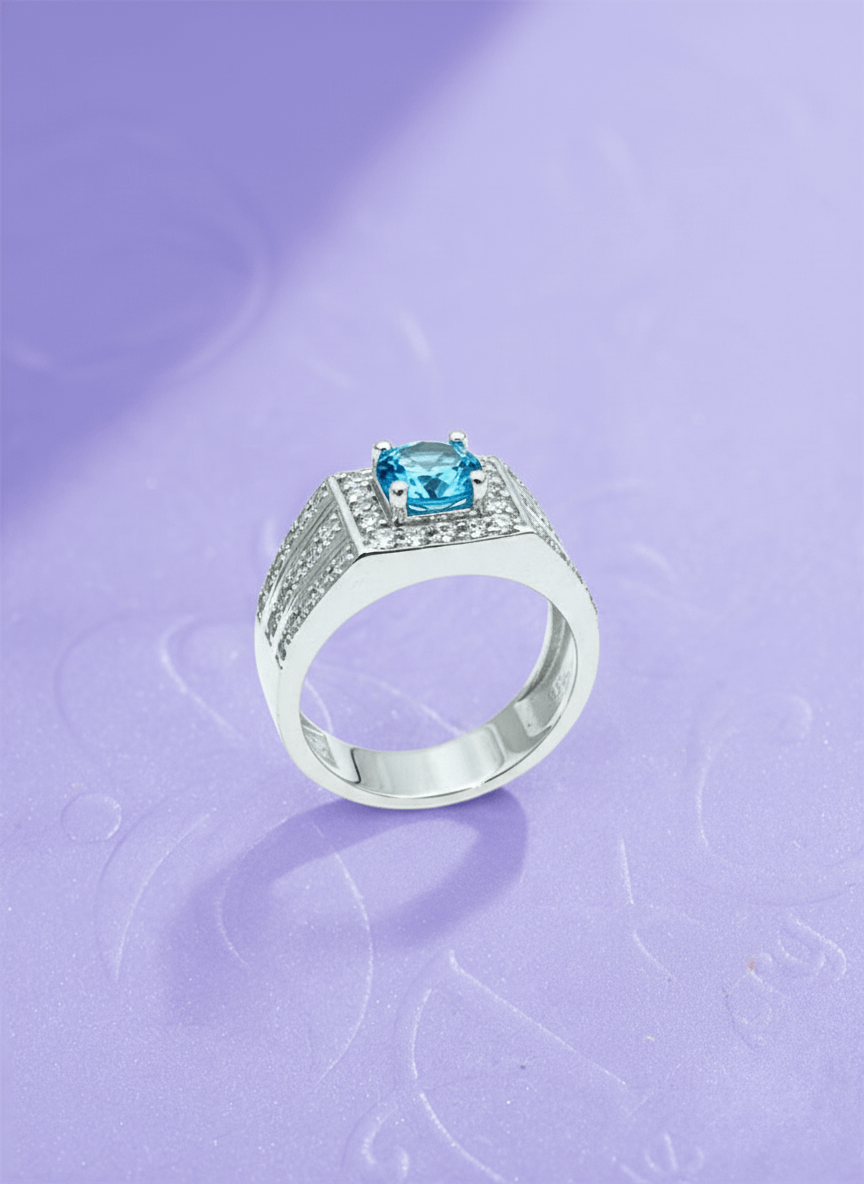 Natural Blue Topaz Men's Ring in Sterling Silver by AME Jewellery.