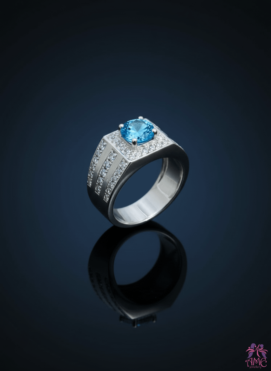 Natural Blue Topaz Men's Ring in Sterling Silver by AME Jewellery.