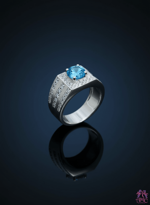Natural Blue Topaz Men's Ring in Sterling Silver by AME Jewellery.