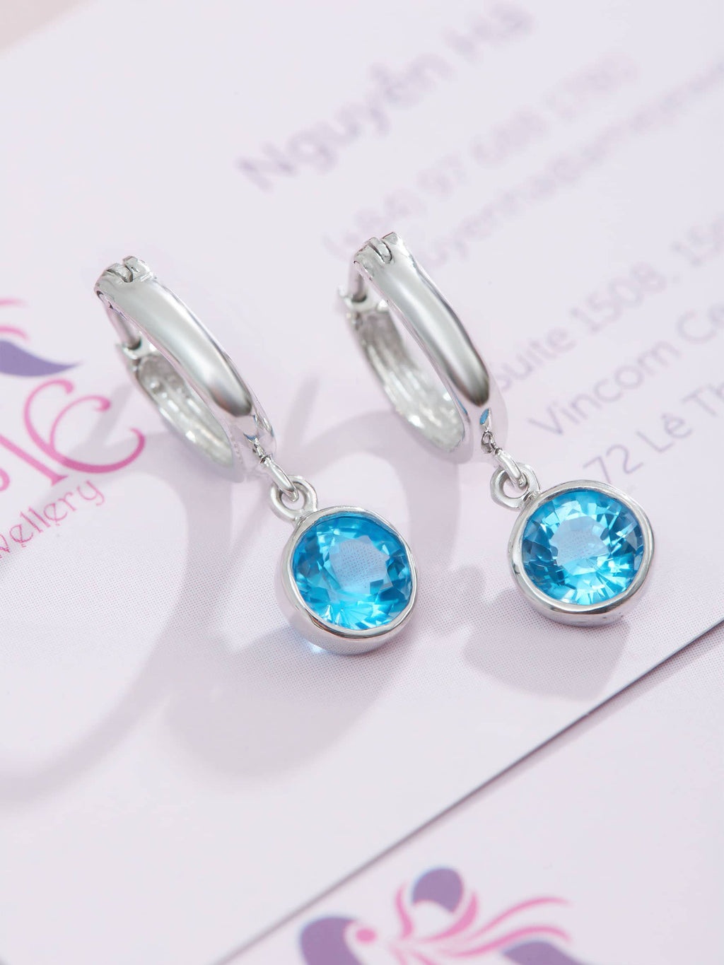 Bông tai Đá quý tự nhiên Blue Topaz Hinged Earring in Sterling Silver by AME Jewellery