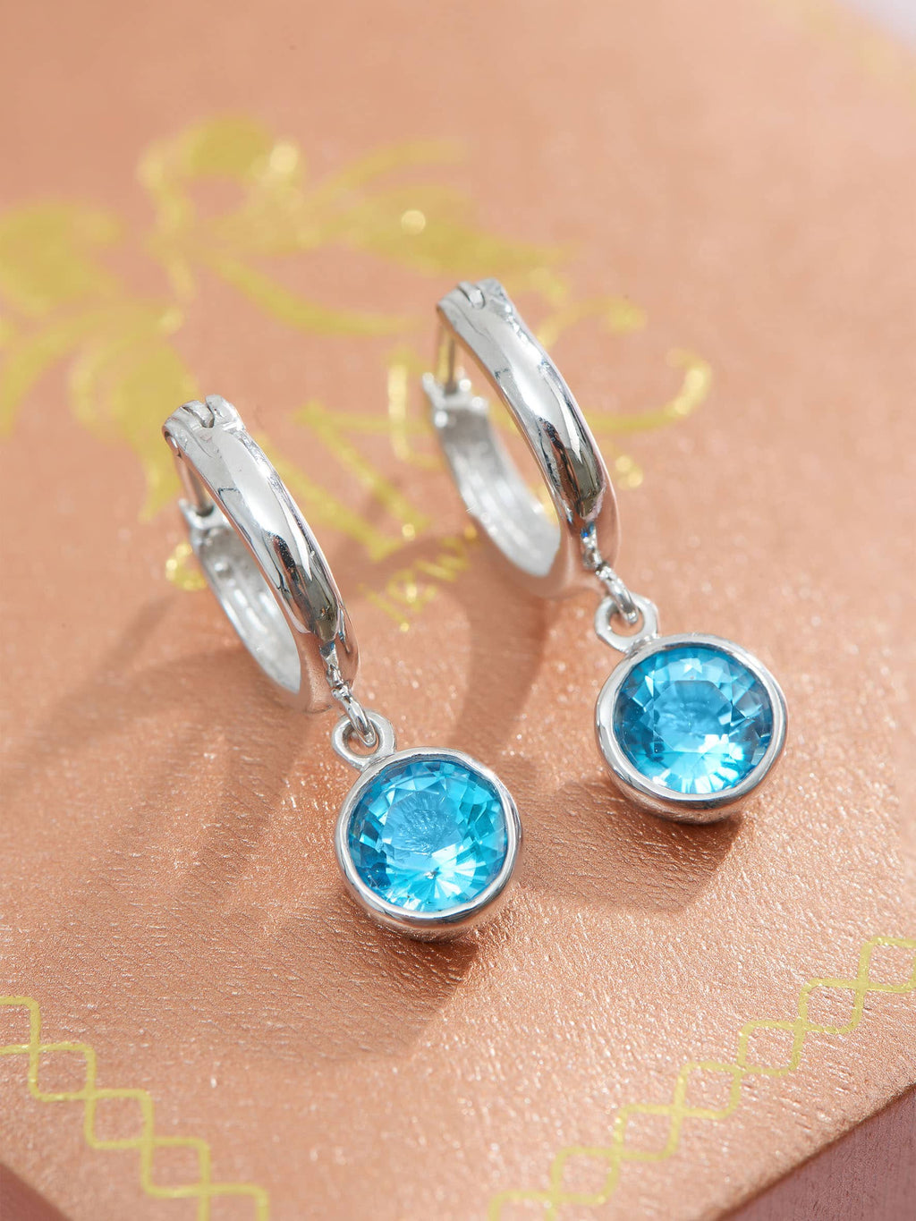 Bông tai Đá quý tự nhiên Blue Topaz Hinged Earring in Sterling Silver by AME Jewellery