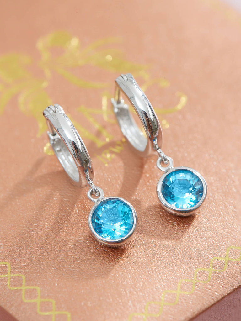 Bông tai Đá quý tự nhiên Blue Topaz Hinged Earring in Sterling Silver by AME Jewellery