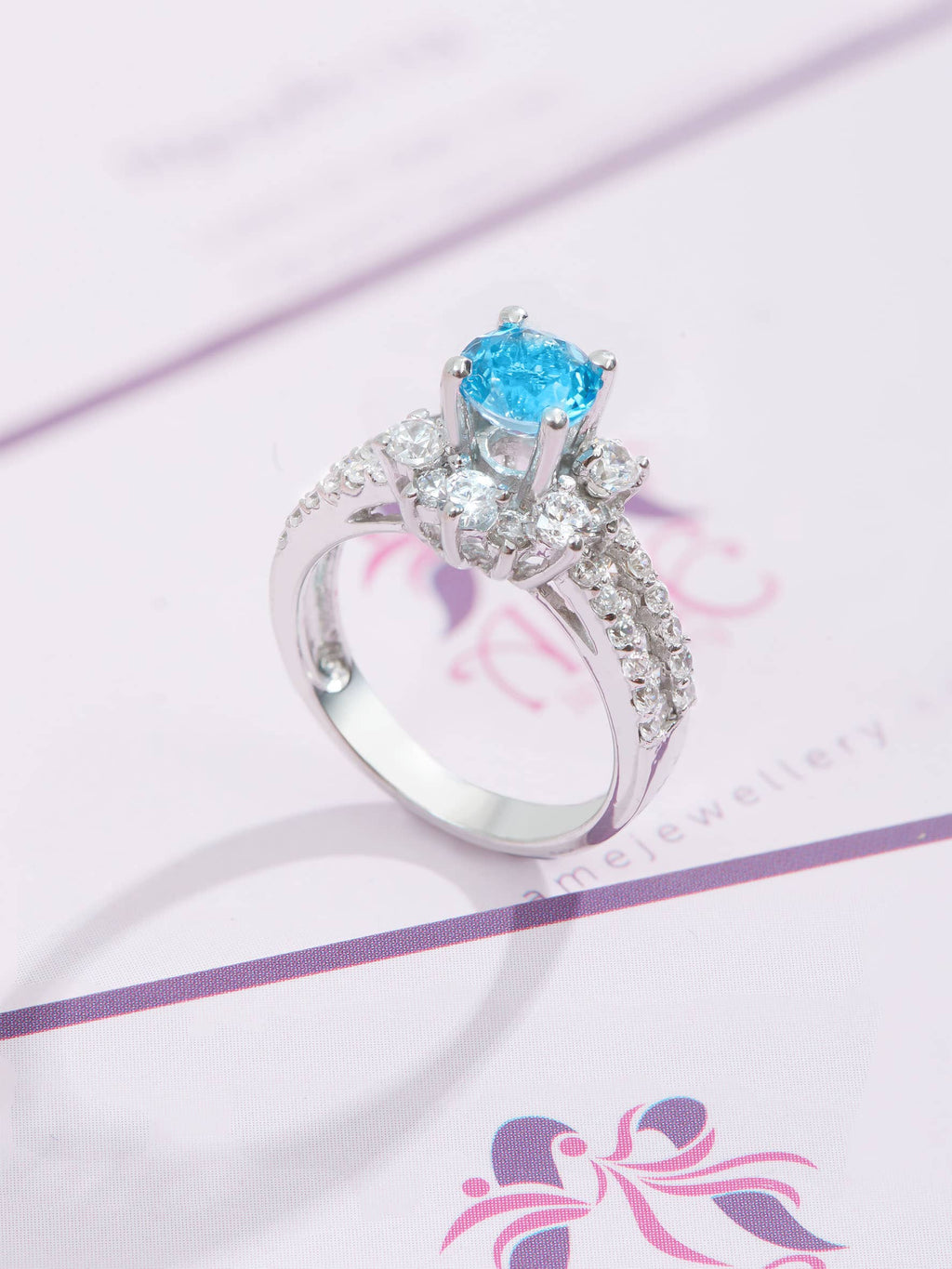 Nhẫn nữ Đá quý tự nhiên Blue Topaz Split Shank Ring in Sterling Silver by AME Jewellery