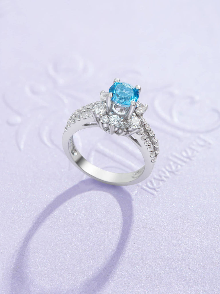 Nhẫn nữ Đá quý tự nhiên Blue Topaz Split-shank Silver Ring by AME Jewellery