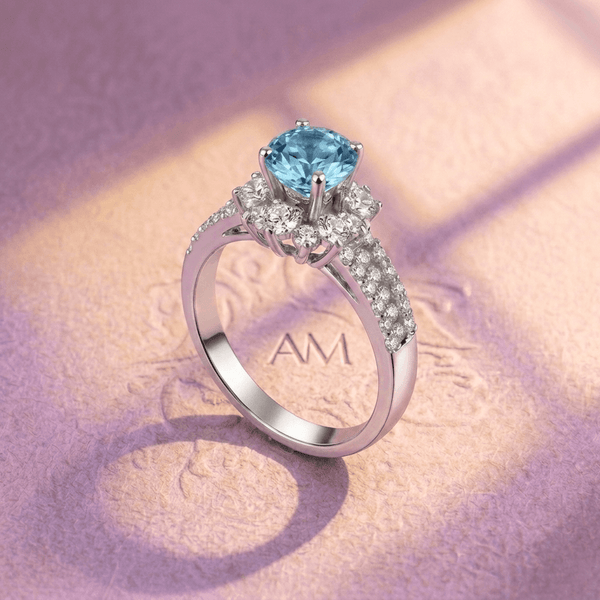 Natural Blue Topaz Split Shank Ring in Sterling Silver by AME Jewellery.