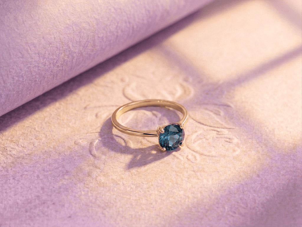 Natural London Blue Topaz Ring in 14K Yellow Gold by AME Jewellery. 