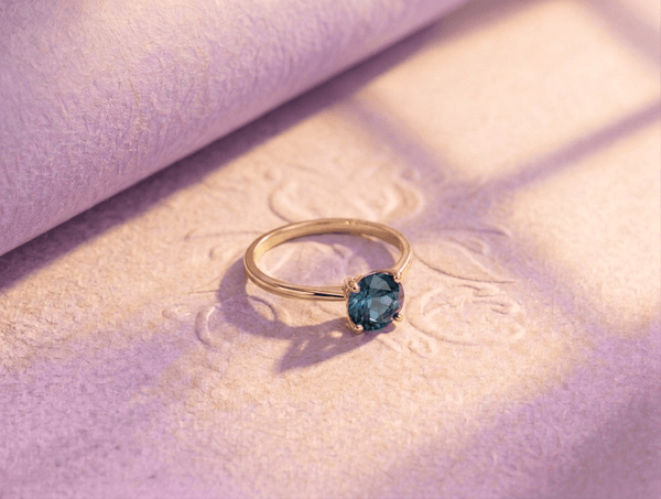 Natural London Blue Topaz Ring in 14K Yellow Gold by AME Jewellery. 
