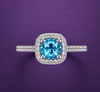 Natural Blue Topaz Square Halo Ring in Sterling Silver by AME Jewellery. 