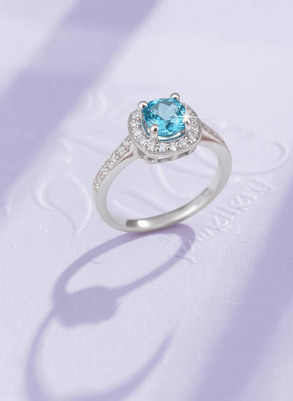 Nhẫn Đá quý tự nhiên Blue Topaz Square Halo Silver Ring by AME Jewellery