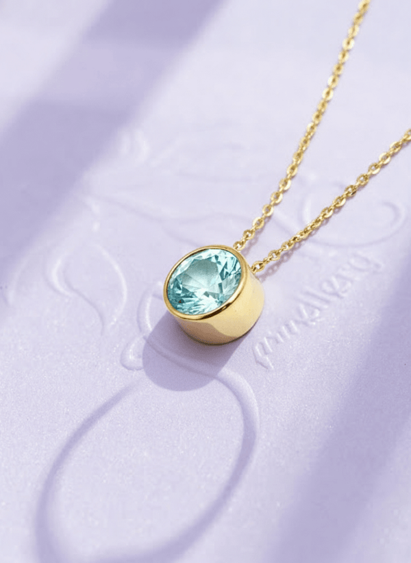 Mặt dây chuyền Vàng Đá quý tự nhiên Blue Zircon Bezel Pendant in 14K Yellow Gold by AME Jewellery