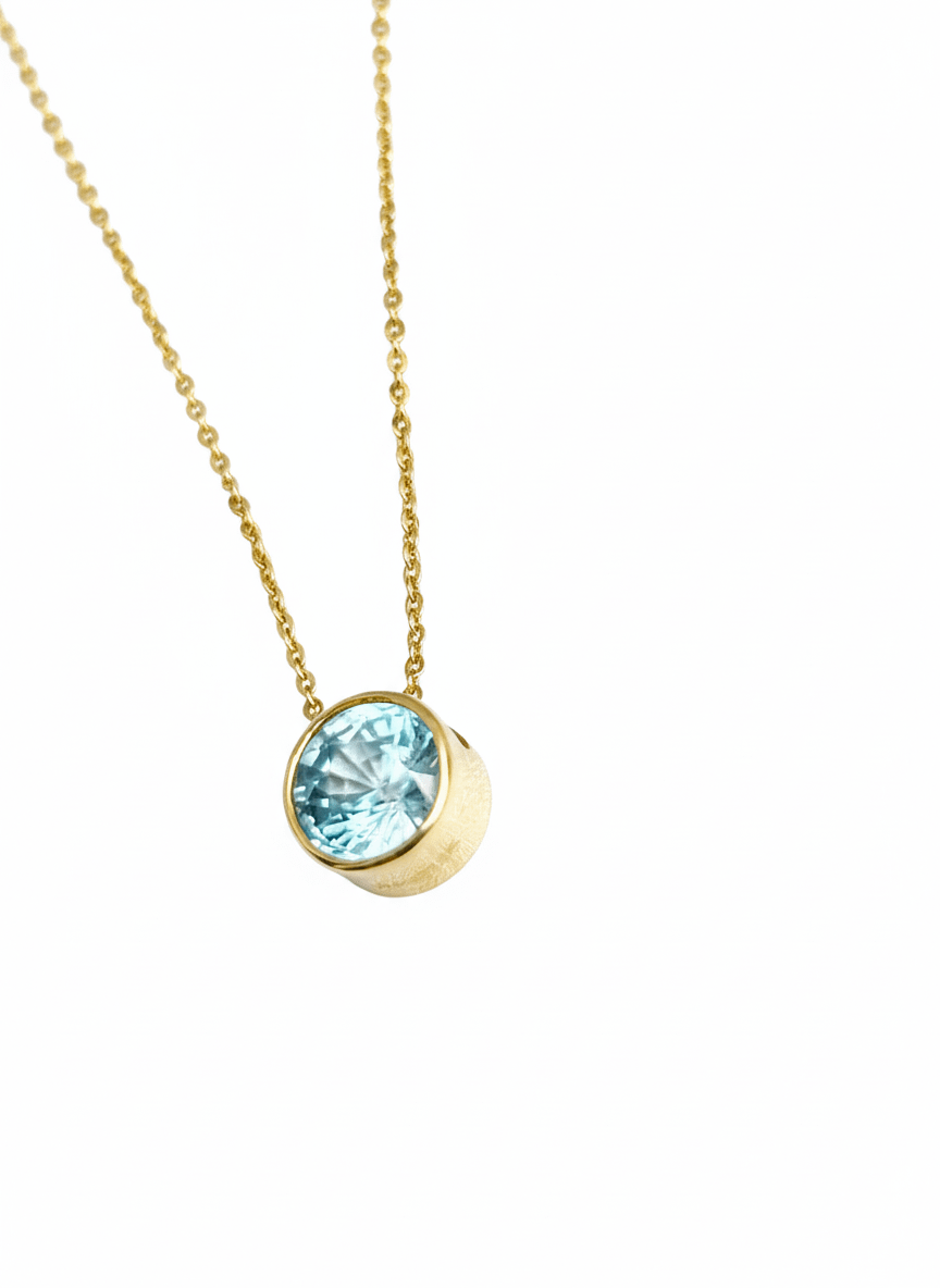 Mặt dây chuyền Vàng Đá quý tự nhiên Blue Zircon Bezel Pendant in 14K Yellow Gold by AME Jewellery