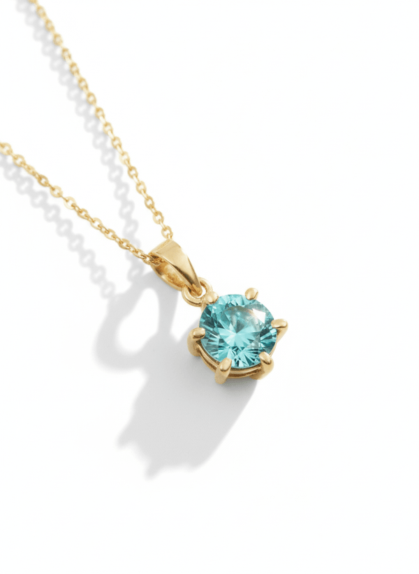 Mặt dây chuyền Vàng Đá quý tự nhiên Blue Zircon 6-prong Pendant in 14K Yellow Gold by AME Jewellery