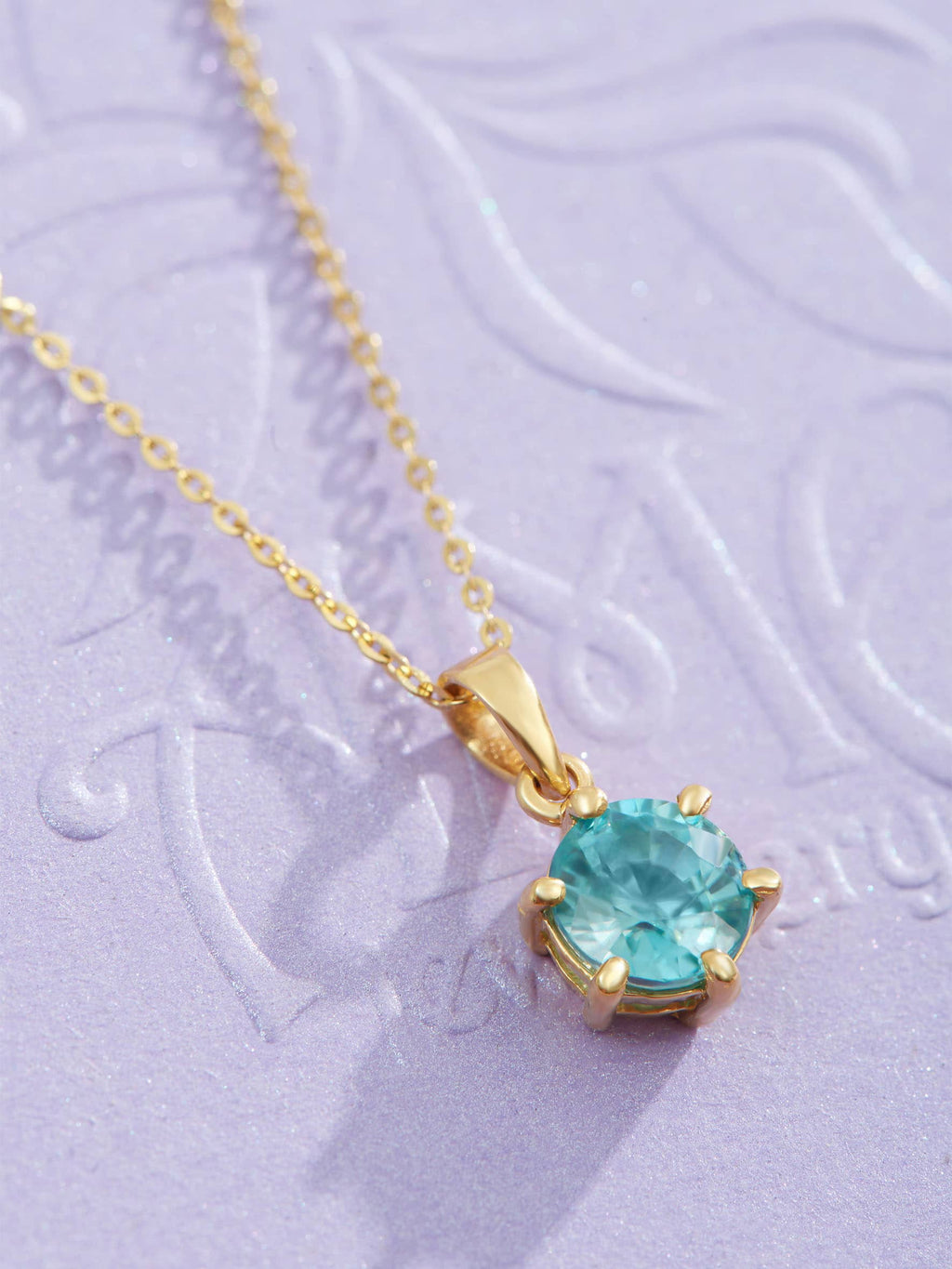 Mặt dây chuyền Vàng Đá quý tự nhiên Blue Zircon 6-prong Pendant in 14K Yellow Gold by AME Jewellery