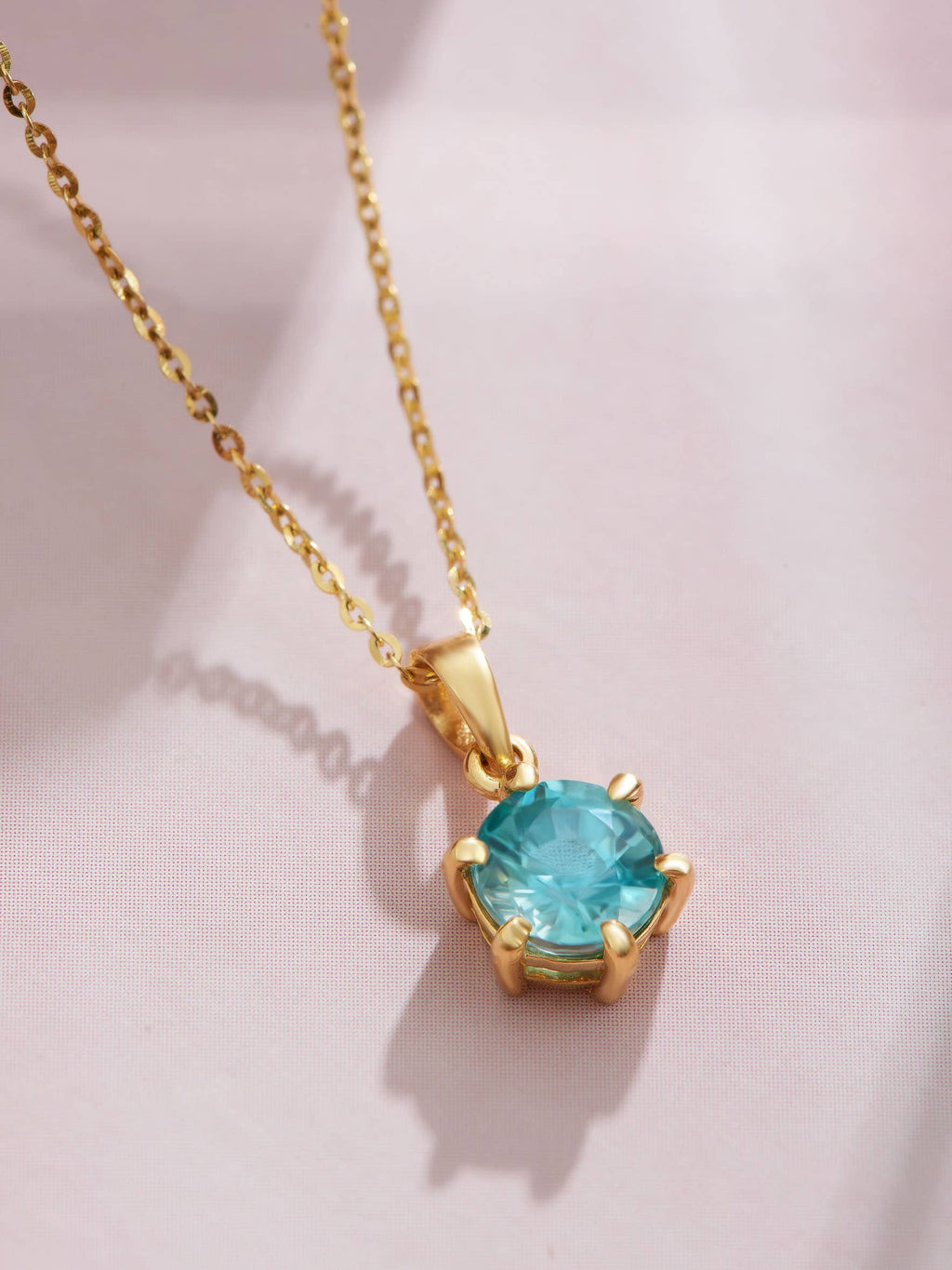 Mặt dây chuyền Vàng Đá quý tự nhiên Blue Zircon 6-prong Pendant in 14K Yellow Gold by AME Jewellery