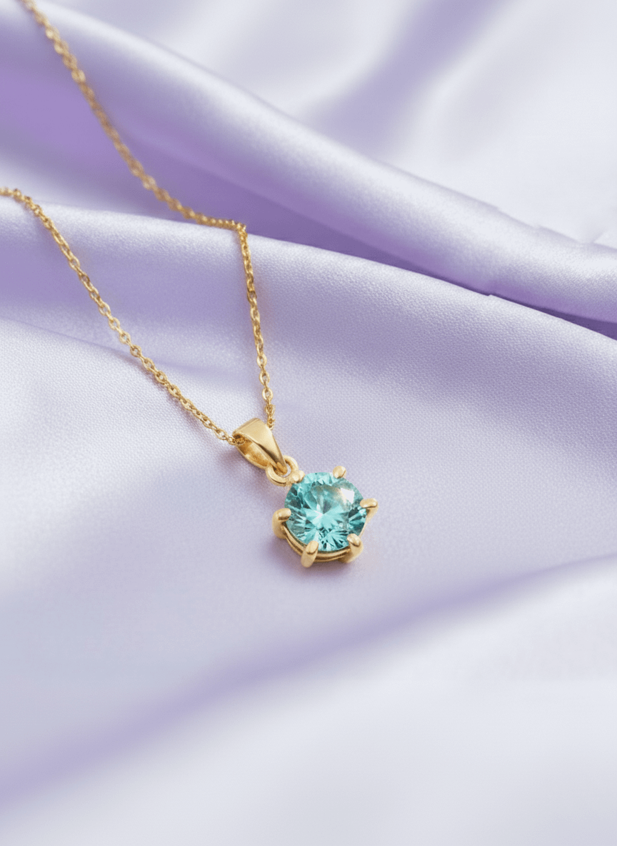 Mặt dây chuyền Vàng Đá quý tự nhiên Blue Zircon 6-prong Pendant in 14K Yellow Gold by AME Jewellery
