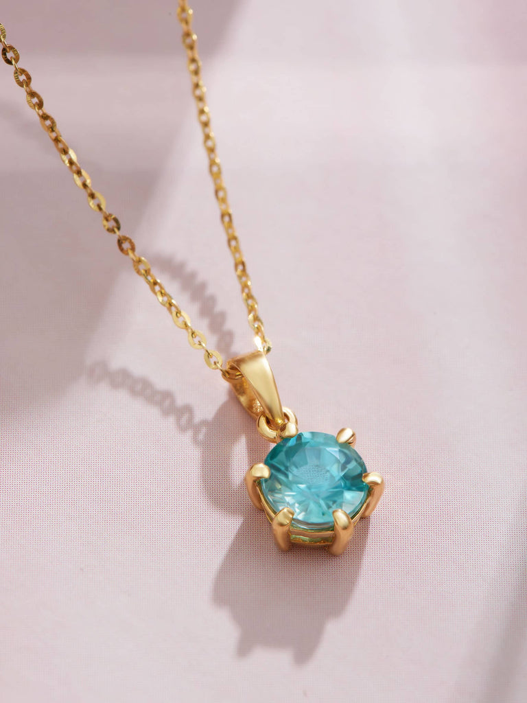 Mặt dây chuyền Vàng Đá quý tự nhiên Blue Zircon 6-prong Pendant in 14K Yellow Gold by AME Jewellery