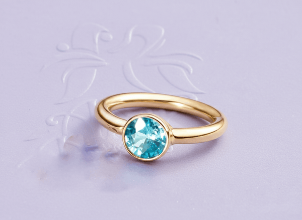 Nhẫn Vàng 14K Đá quý thiên nhiên Blue Zircon Bezel Ring in 14K Yellow Gold by AME Jewellery