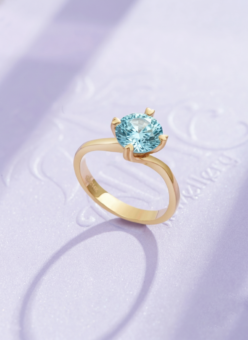 Nhẫn nữ Vàng Đá quý tự nhiên Blue Zircon Twist Solitaire Ring in 14K Yellow Gold by AME Jewellery