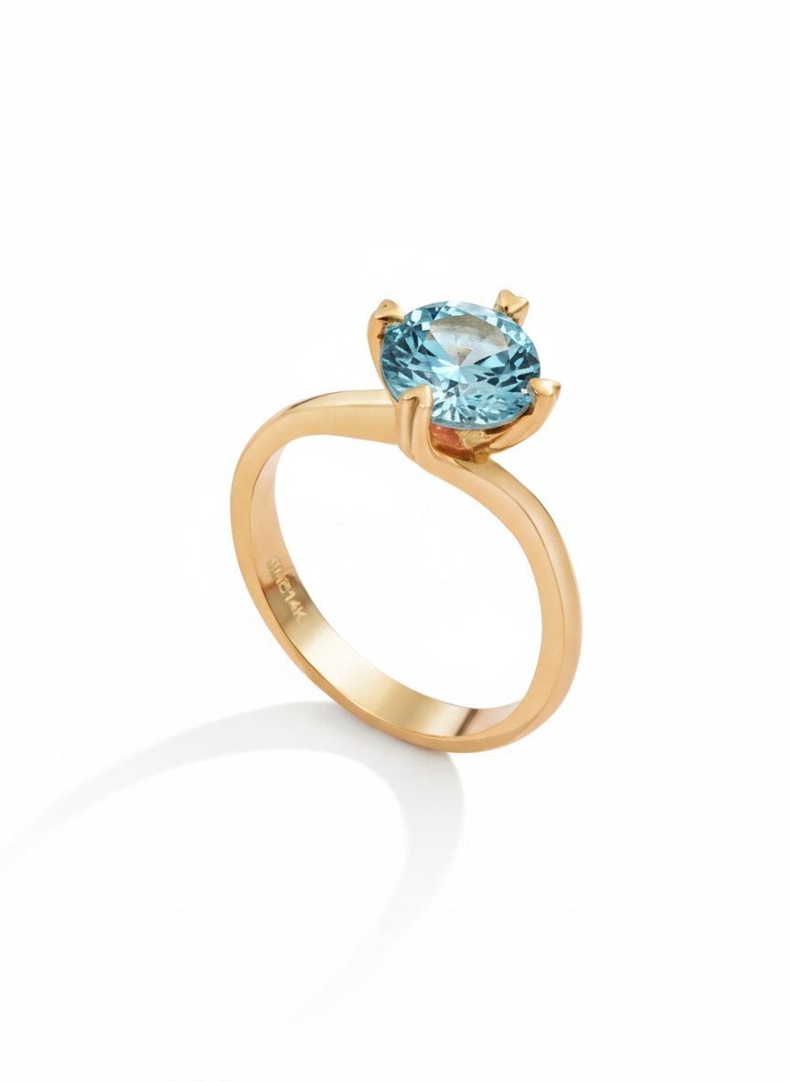 Nhẫn nữ Vàng Đá quý tự nhiên Blue Zircon Twist Solitaire Ring in 14K Yellow Gold by AME Jewellery