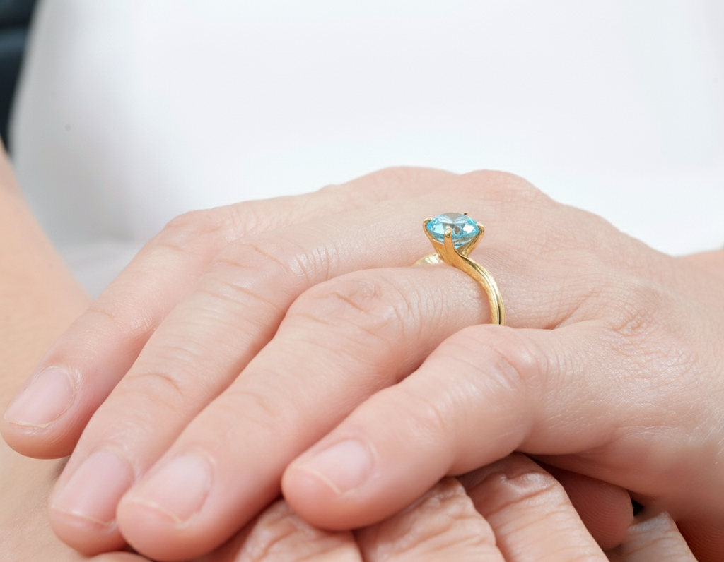 Nhẫn nữ Vàng Đá quý tự nhiên Blue Zircon Twist Solitaire Ring in 14K Yellow Gold by AME Jewellery