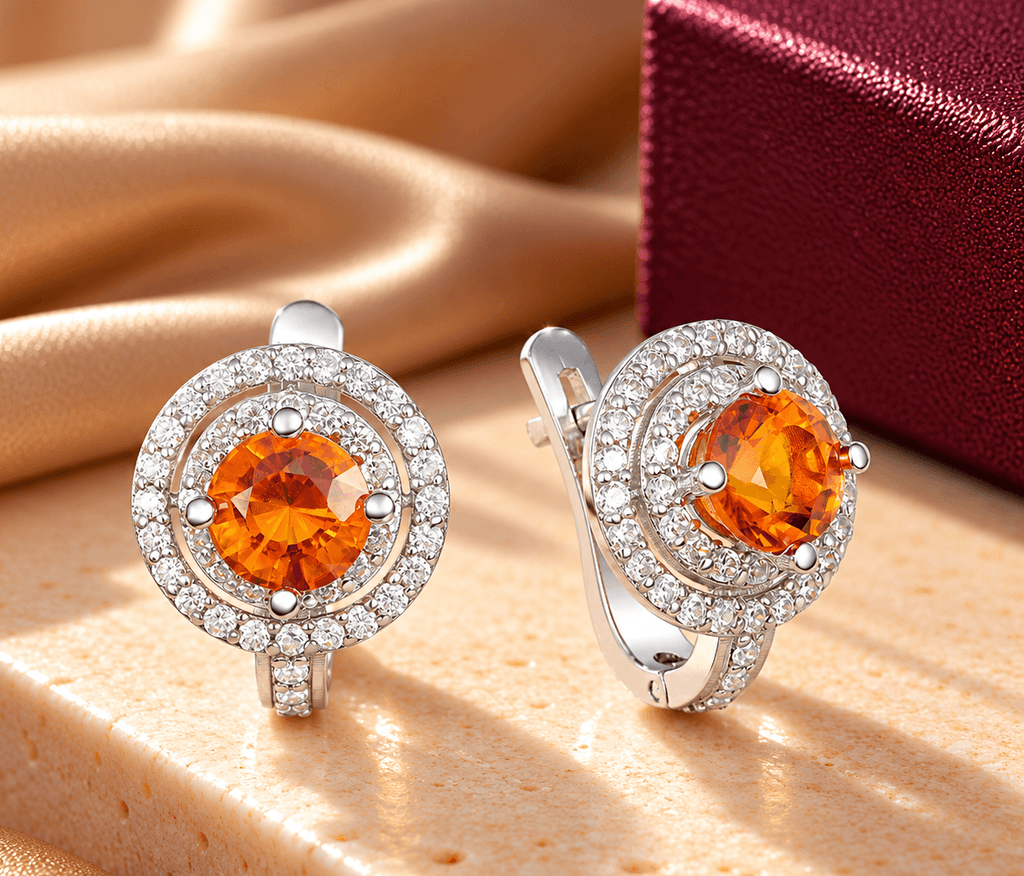 bông tai đá quý tự nhiên citrine - AME Jewellery