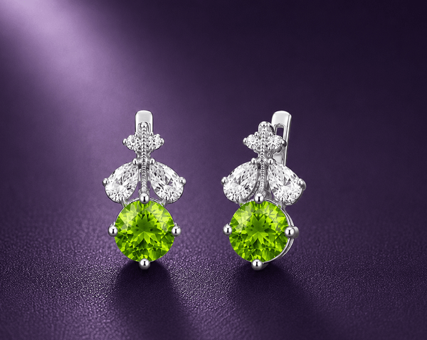 Natural Peridot Leaf Earrings in Sterling Silver - AME Jewellery