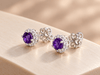 Bông tai halo đá quý tự nhiên Amethyst 5mm - AME Jewellery