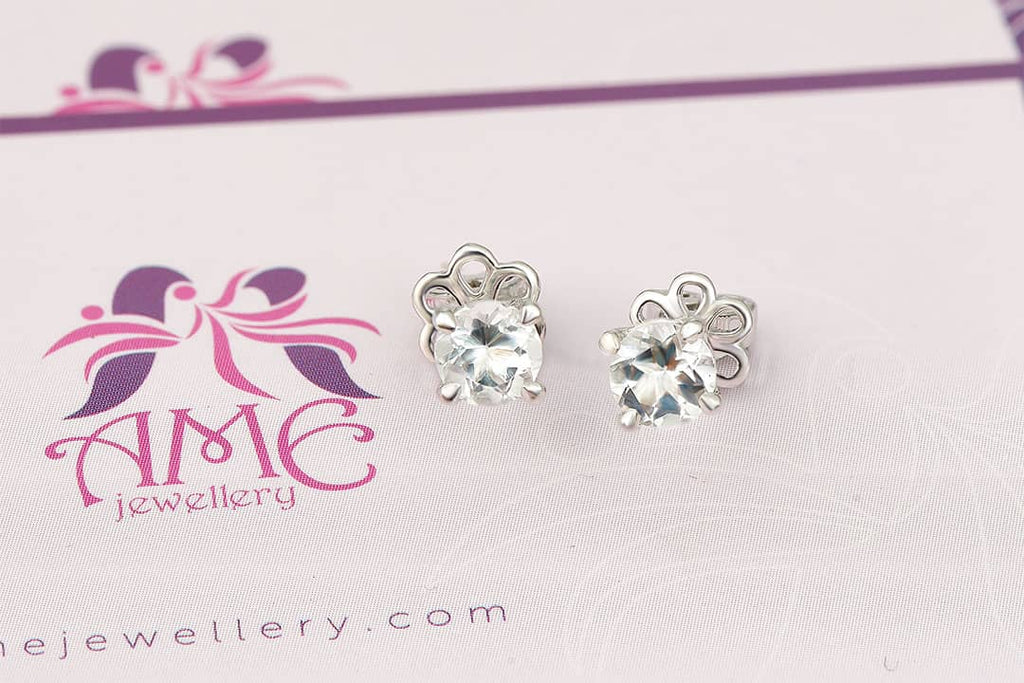 Bông tai Đá quý thiên nhiên White Topaz Silver Earrings in Sterling Silver by AME Jewellery