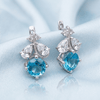 Natural Blue Topaz Leaf Latch-back Earrings in Sterling Silver by AME Jewellery.