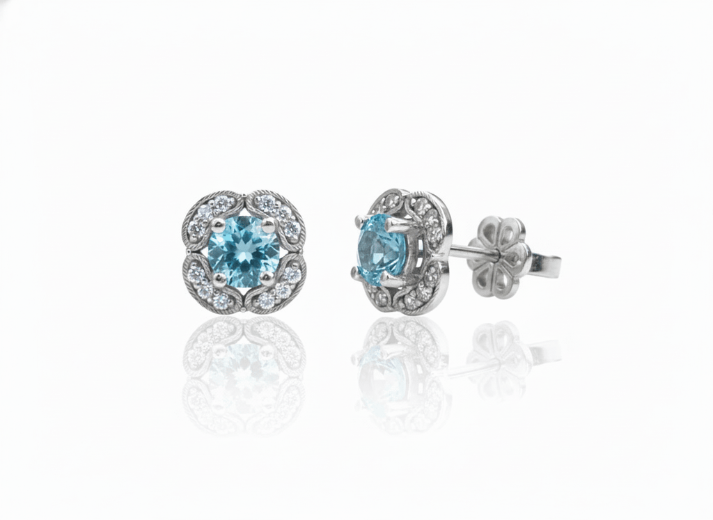 Natural Blue Topaz Earrings in Sterling Silver by AME Jewellery.