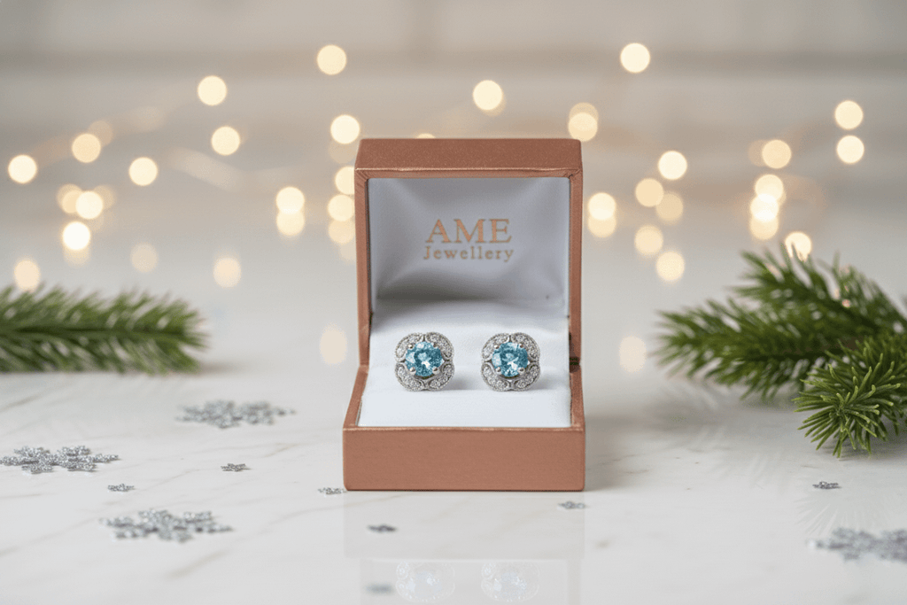 Natural Blue Topaz Earrings in Sterling Silver by AME Jewellery