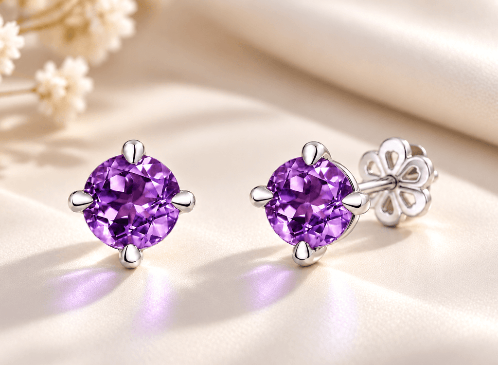 Bông tai đá quý tự nhiên Amethyst 5mm - AME Jewellery