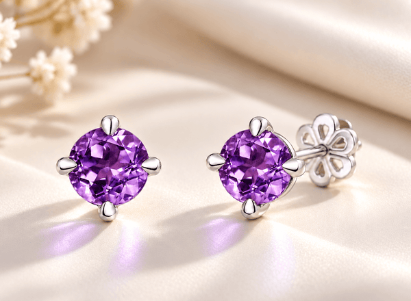 Bông tai đá quý tự nhiên Amethyst 5mm - AME Jewellery
