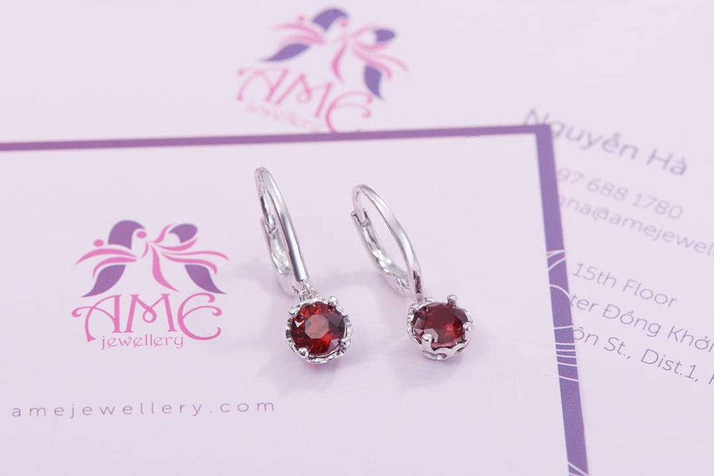 Bông tai Đá quý tự nhiên Red Garnet Earrings in Sterling Silver by AME Jewellery