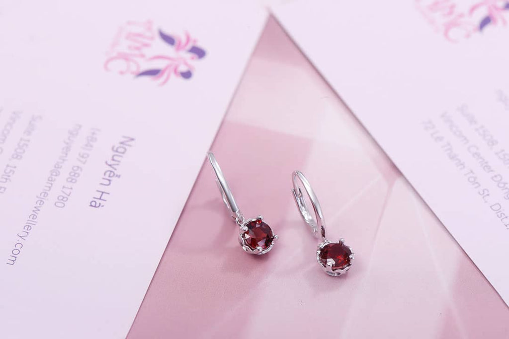 Bông tai Đá quý tự nhiên Red Garnet Earrings in Sterling Silver by AME Jewellery