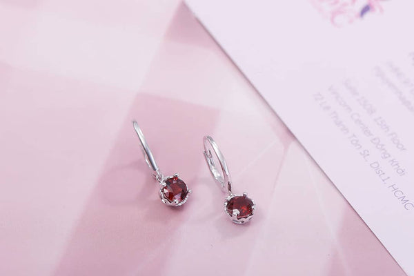 Natural Red Garnet Drop Earrings in Sterling Silver - AME Jewellery