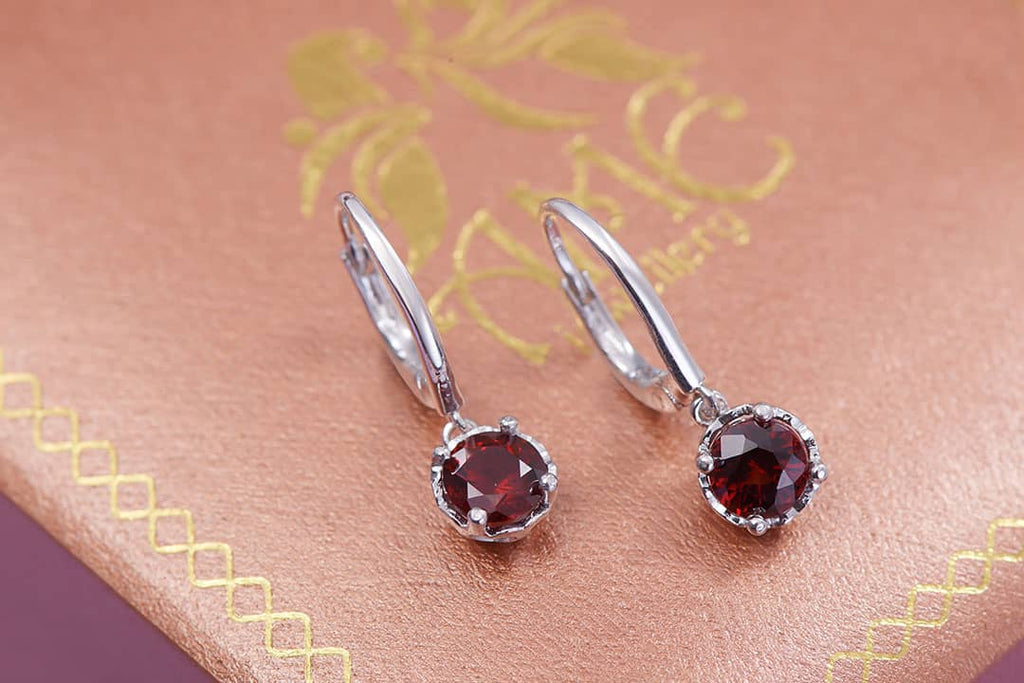 Bông tai Đá quý tự nhiên Red Garnet Earrings in Sterling Silver by AME Jewellery