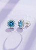 Bông tai Đá quý tự nhiên Blue Topaz Silver Halo Earrings in Sterling Silver by AME Jewellery