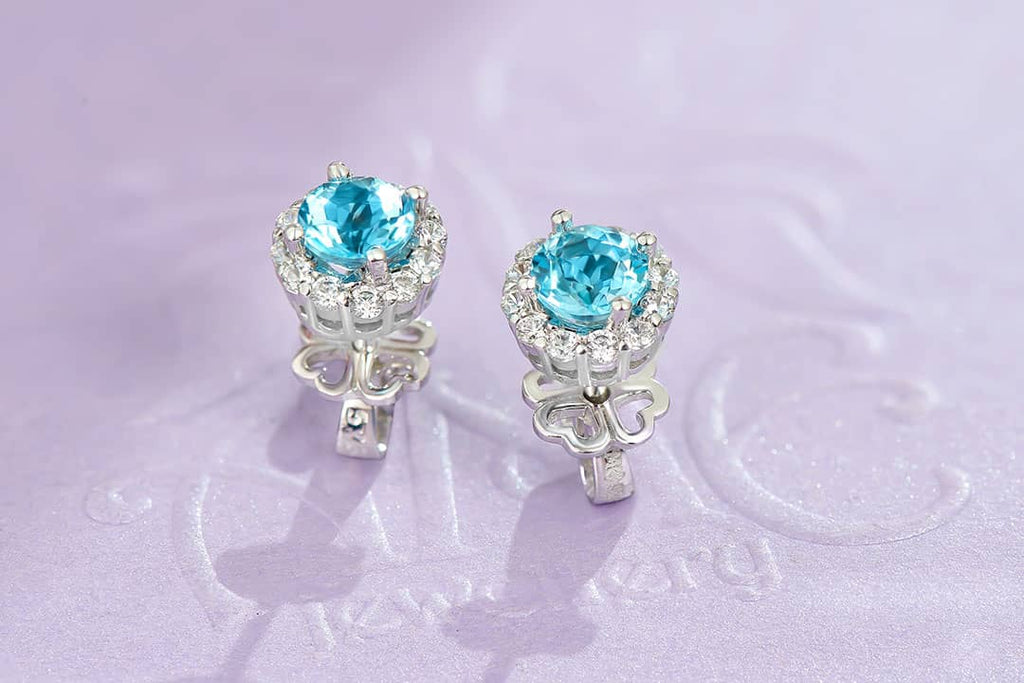 Bông tai Đá quý tự nhiên Blue Topaz Silver Halo Earrings in Sterling Silver by AME Jewellery