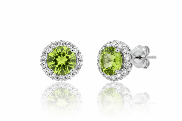 Bông tai Đá quý thiên nhiên Peridot Halo Earrings in Sterling Silver by AME Jewellery