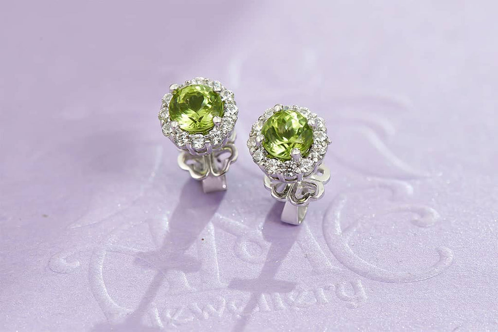 Bông tai Đá quý thiên nhiên Peridot Halo Earrings in Sterling Silver by AME Jewellery