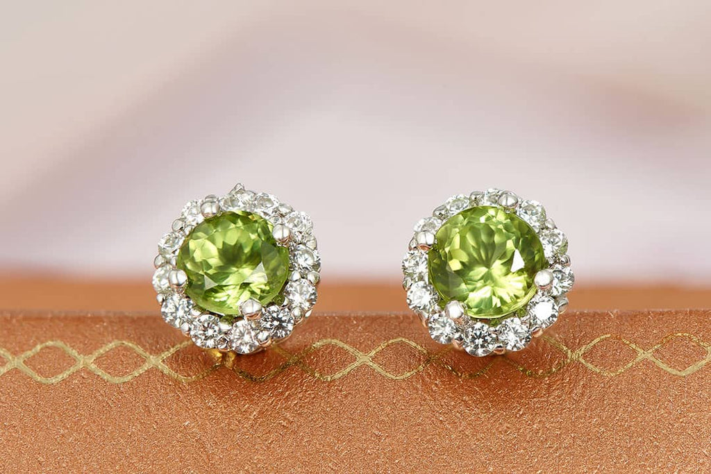 Bông tai Đá quý thiên nhiên Peridot Halo Earrings in Sterling Silver by AME Jewellery