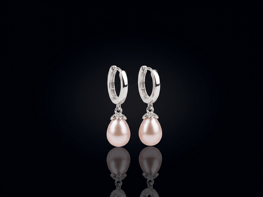 Lavender or Aubergine Teardrop Freshwater Cultured Pearl Huggie Hoop Earrings in Sterling Silver by AME Jewellery.