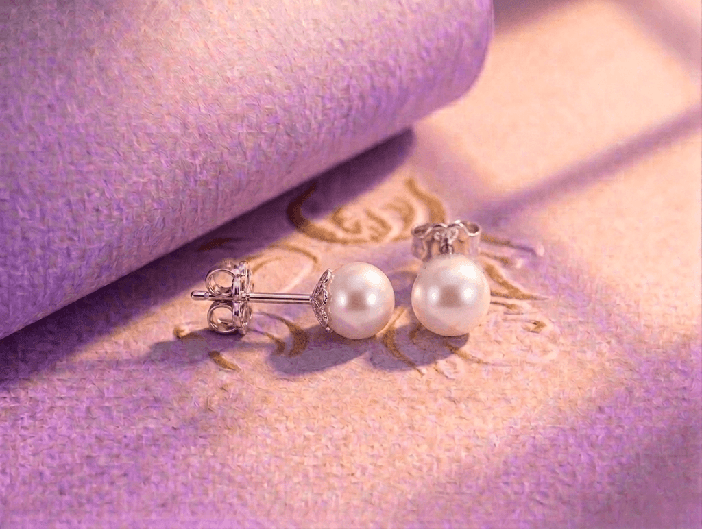 White Freshwater Cultured Pearl Stud Earrings in Sterling Silver by AME Jewellery