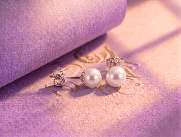 White Freshwater Cultured Pearl Stud Earrings in Sterling Silver by AME Jewellery