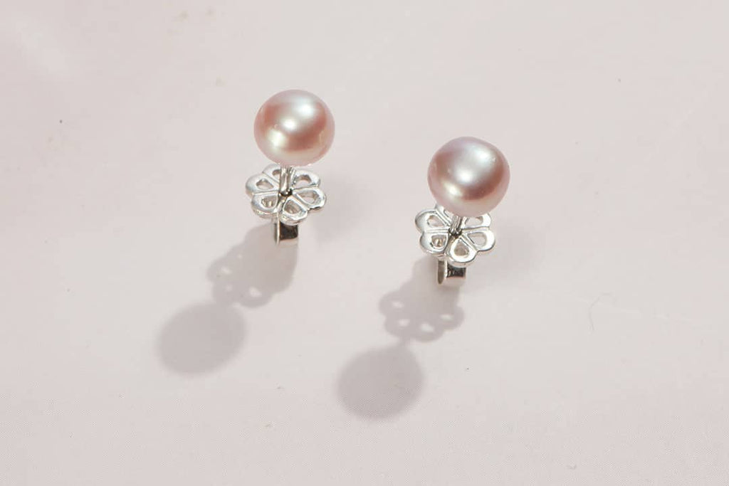 Bông tai Ngọc trai nước ngọt  nút Button / Half-round Lavender Freshwater Pearl Earrings by AME Jewellery