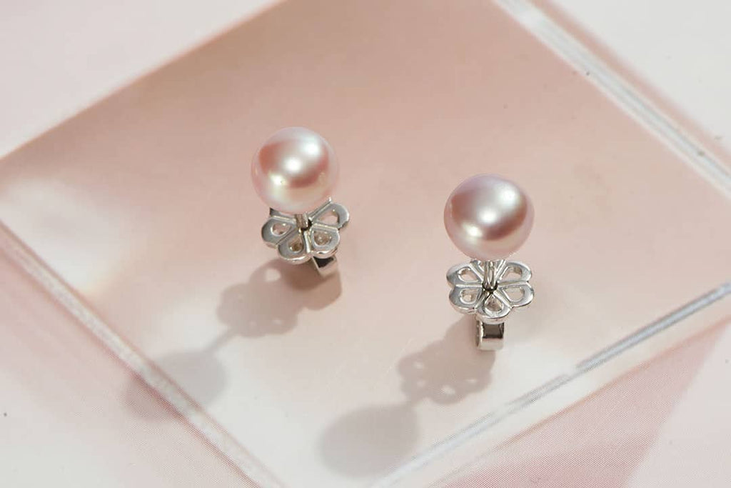 Bông tai Ngọc trai nước ngọt  nút Button / Half-round Lavender Freshwater Pearl Earrings by AME Jewellery